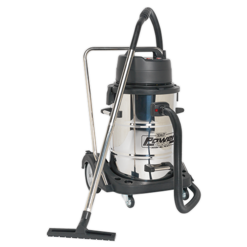 Industrial Vacuum Cleaner Wet & Dry Stainless Steel Swivel Empty 77L 2400W PC477 - BostonPlates Autocare Centre