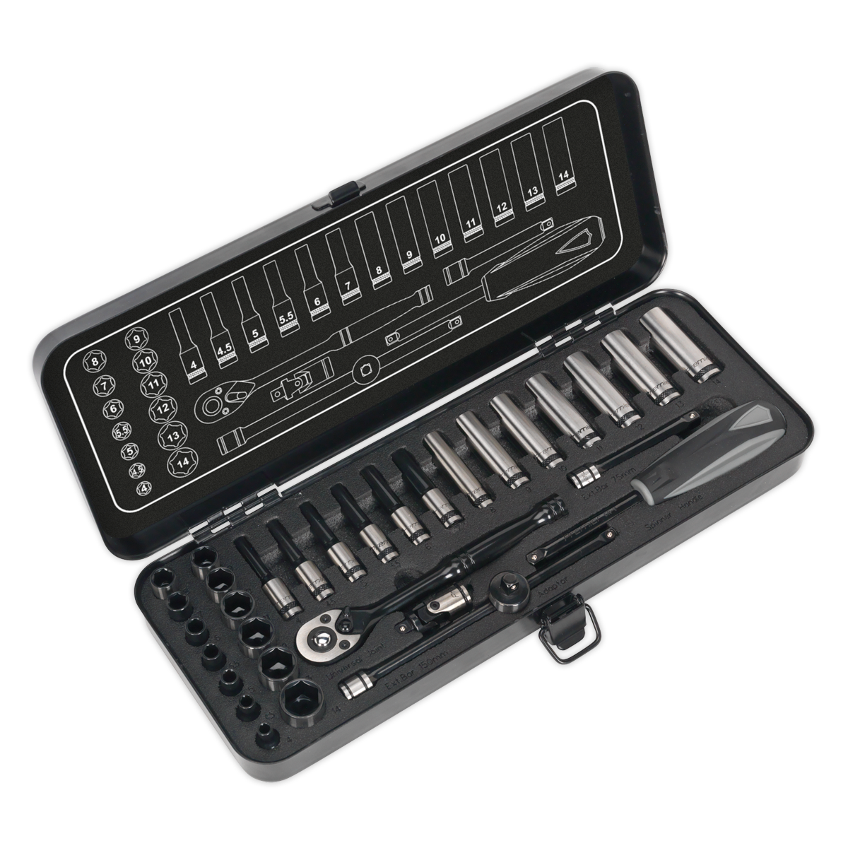 Sealey Premier Black Socket Set 1/4"Sq Drive 32pc AK7970 - BostonPlates Autocare Centre