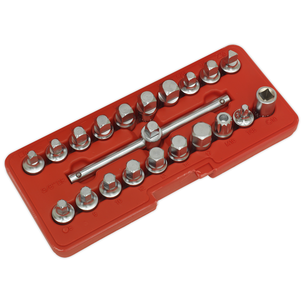Sealey Oil Drain Plug Key Set 3/8"Sq Drive 21pc AK6586 - BostonPlates Autocare Centre