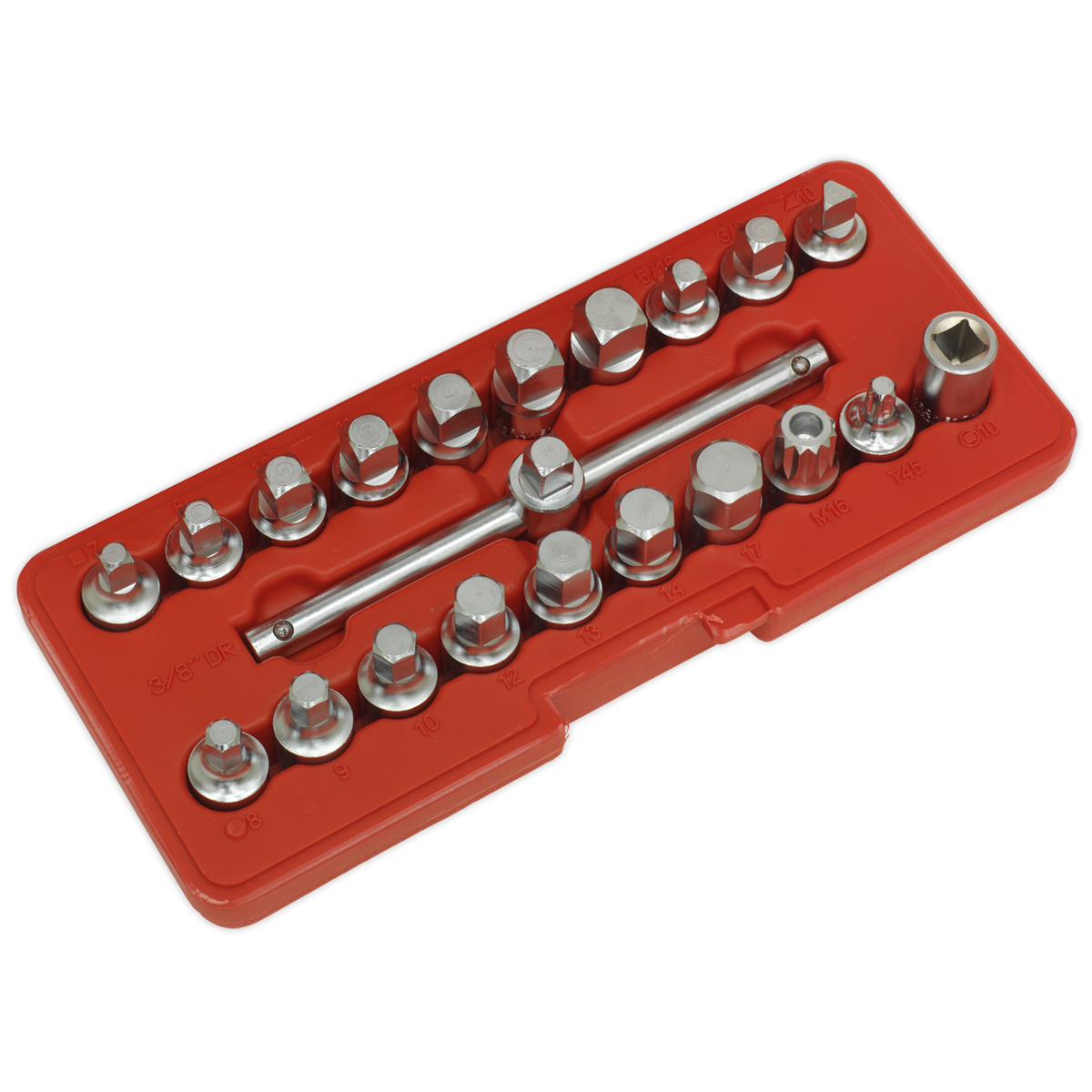 Sealey Oil Drain Plug Key Set 3/8"Sq Drive 21pc AK6586 - BostonPlates Autocare Centre