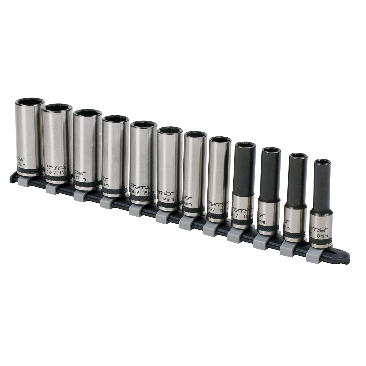 Sealey Premier Black Deep Lock-On™ Socket Set 3/8"Sq Drive 12pc AK2744B - BostonPlates Autocare Centre