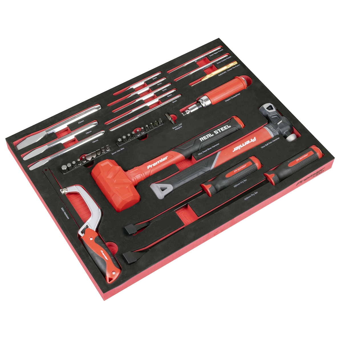 Sealey Premier Striking, Pry Bar, Hacksaw & Impact Screwdriver Set 39pc TBT66 - BostonPlates Autocare Centre