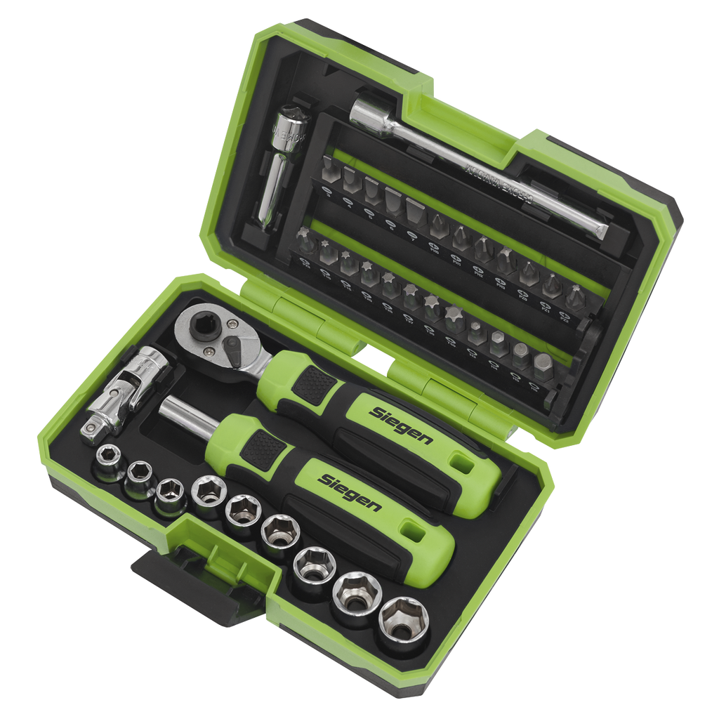 Siegen Socket & Bit Set 1/4"Sq Drive 38pc S01255 - BostonPlates Autocare Centre