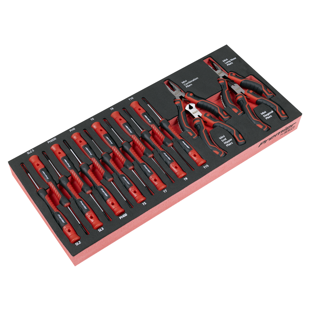 Sealey Premier Precision Screwdriver & Mini Pliers Set with Tool Tray 17pc TBT67 - BostonPlates Autocare Centre