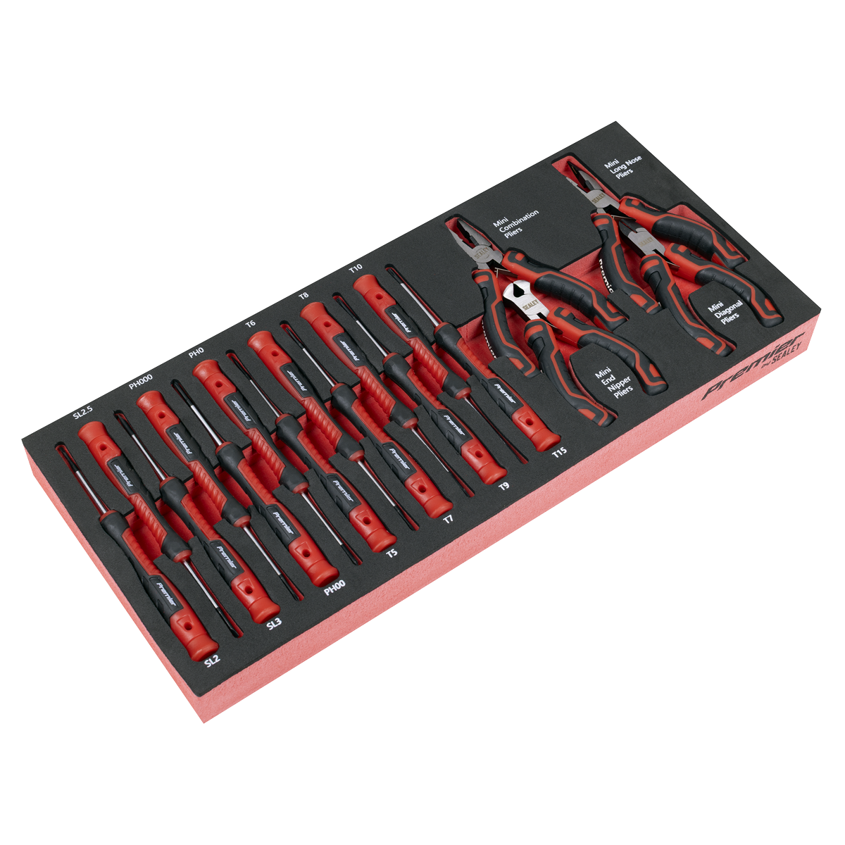 Sealey Premier Precision Screwdriver & Mini Pliers Set with Tool Tray 17pc TBT67 - BostonPlates Autocare Centre