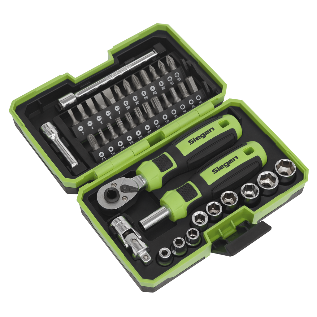 Siegen Socket & Bit Set 1/4"Sq Drive 38pc S01255 - BostonPlates Autocare Centre