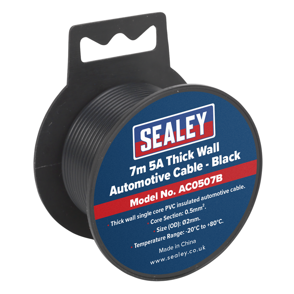 Sealey 5A Thick Wall Automotive Cable 7m - Black AC0507B