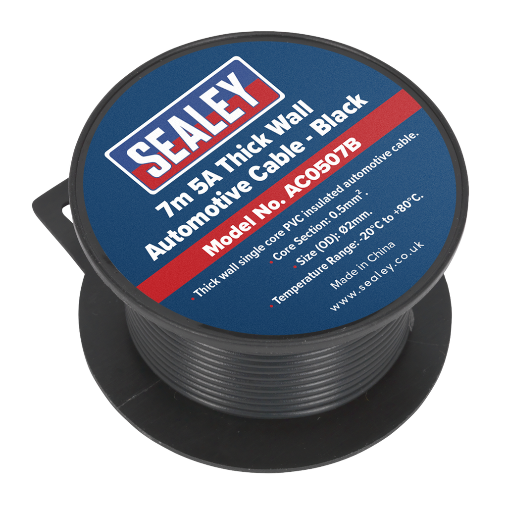 Sealey 5A Thick Wall Automotive Cable 7m - Black AC0507B