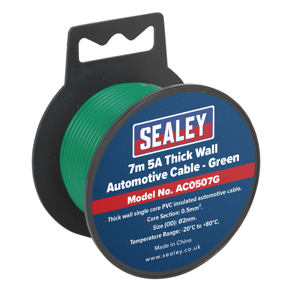 Sealey 5A Thick Wall Automotive Cable 7m - Green AC0507G