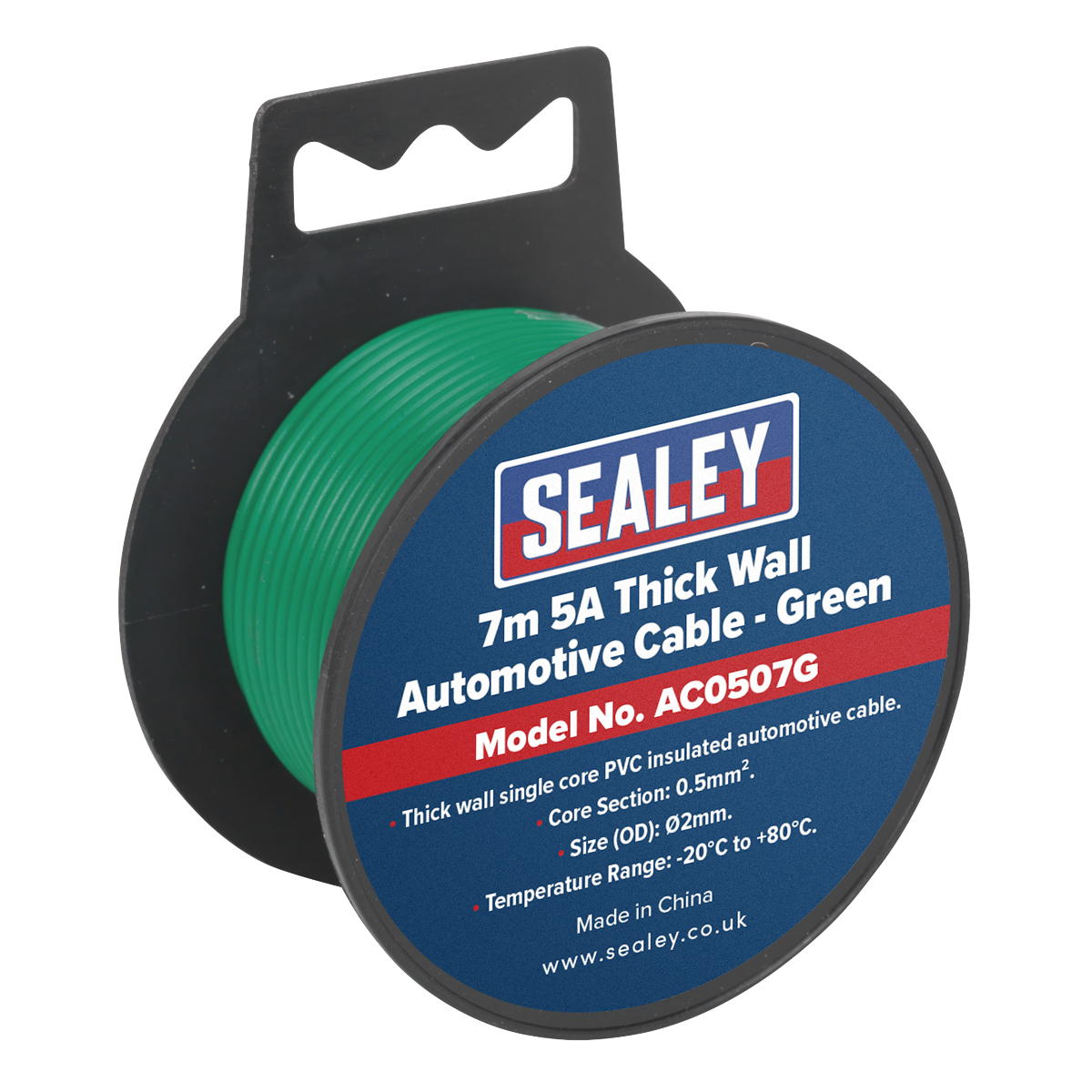 Sealey 5A Thick Wall Automotive Cable 7m - Green AC0507G