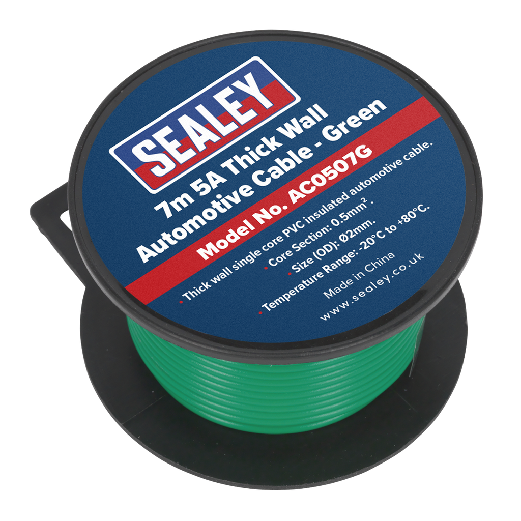 Sealey 5A Thick Wall Automotive Cable 7m - Green AC0507G
