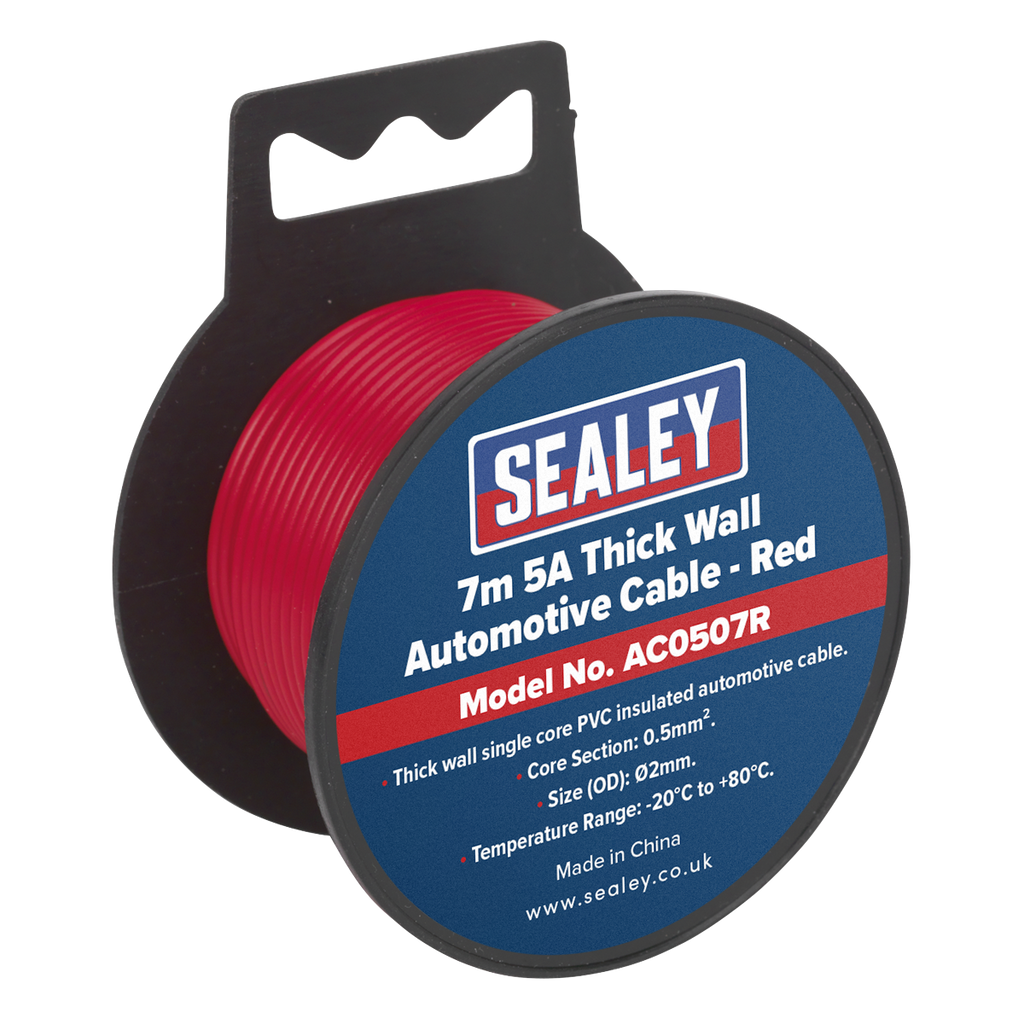Sealey 5A Thick Wall Automotive Cable 7m - Red AC0507R