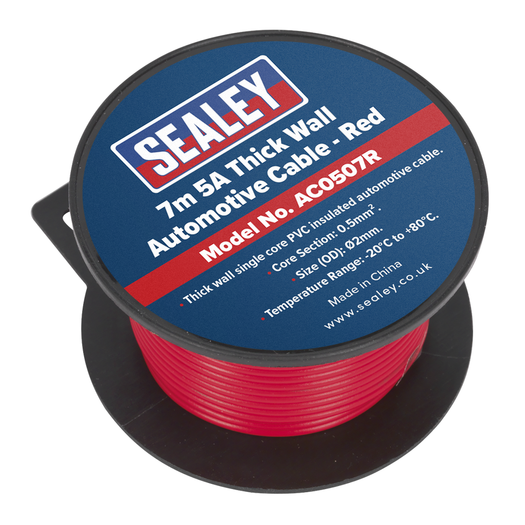 Sealey 5A Thick Wall Automotive Cable 7m - Red AC0507R