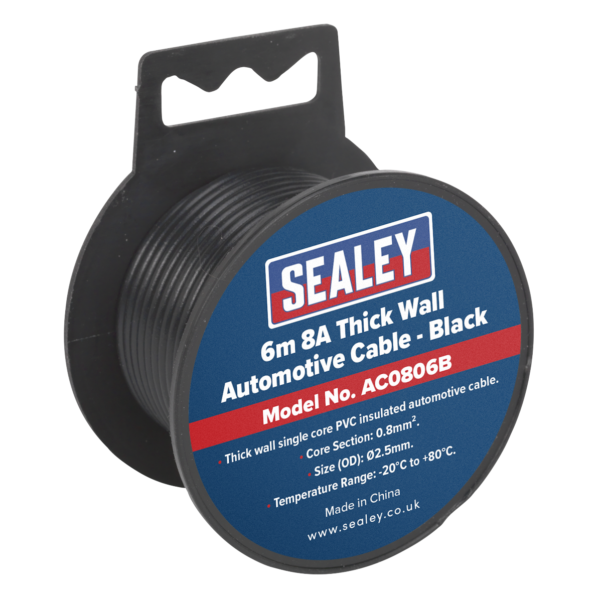 Sealey 8A Thick Wall Automotive Cable 6m - Black AC0806B