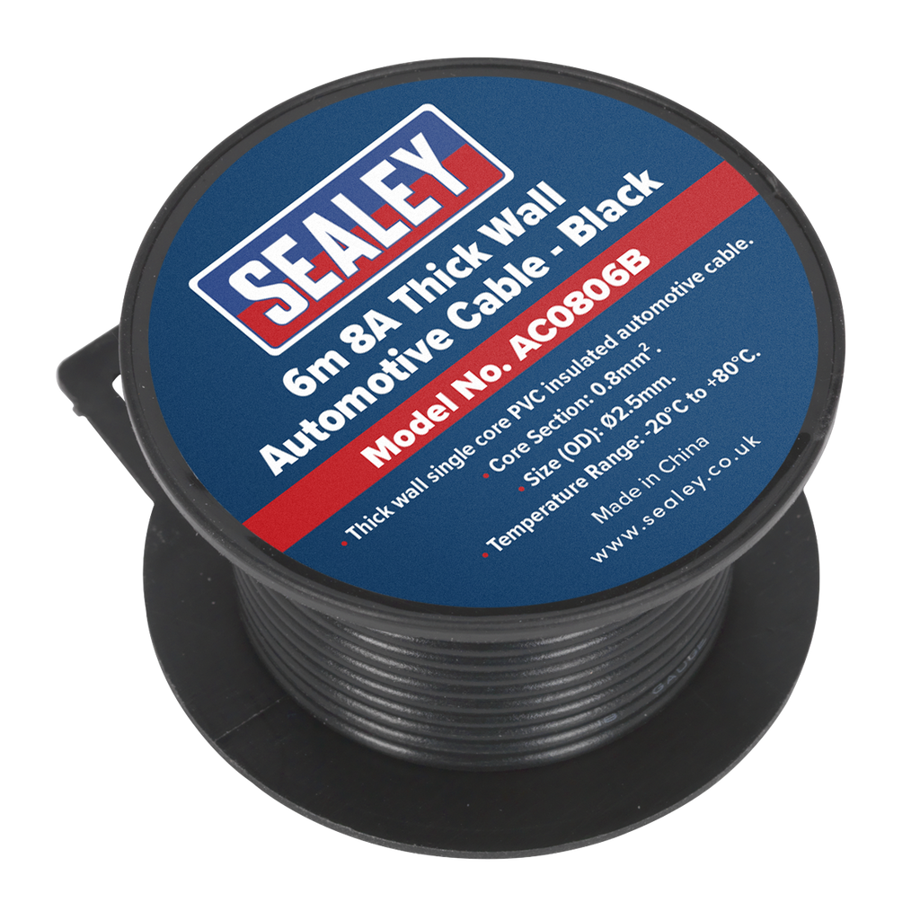 Sealey 8A Thick Wall Automotive Cable 6m - Black AC0806B