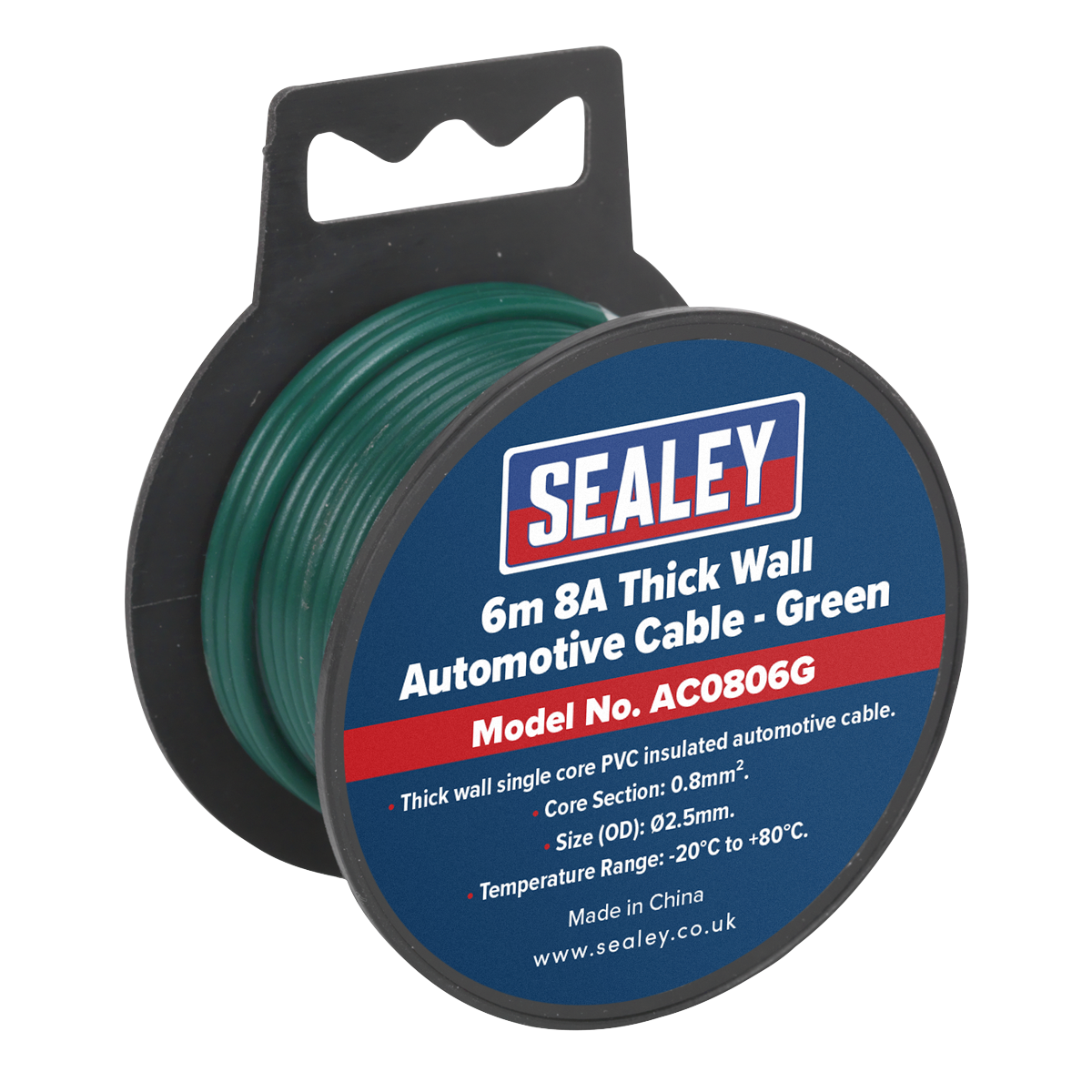 Sealey 8A Thick Wall Automotive Cable 6m - Green AC0806G