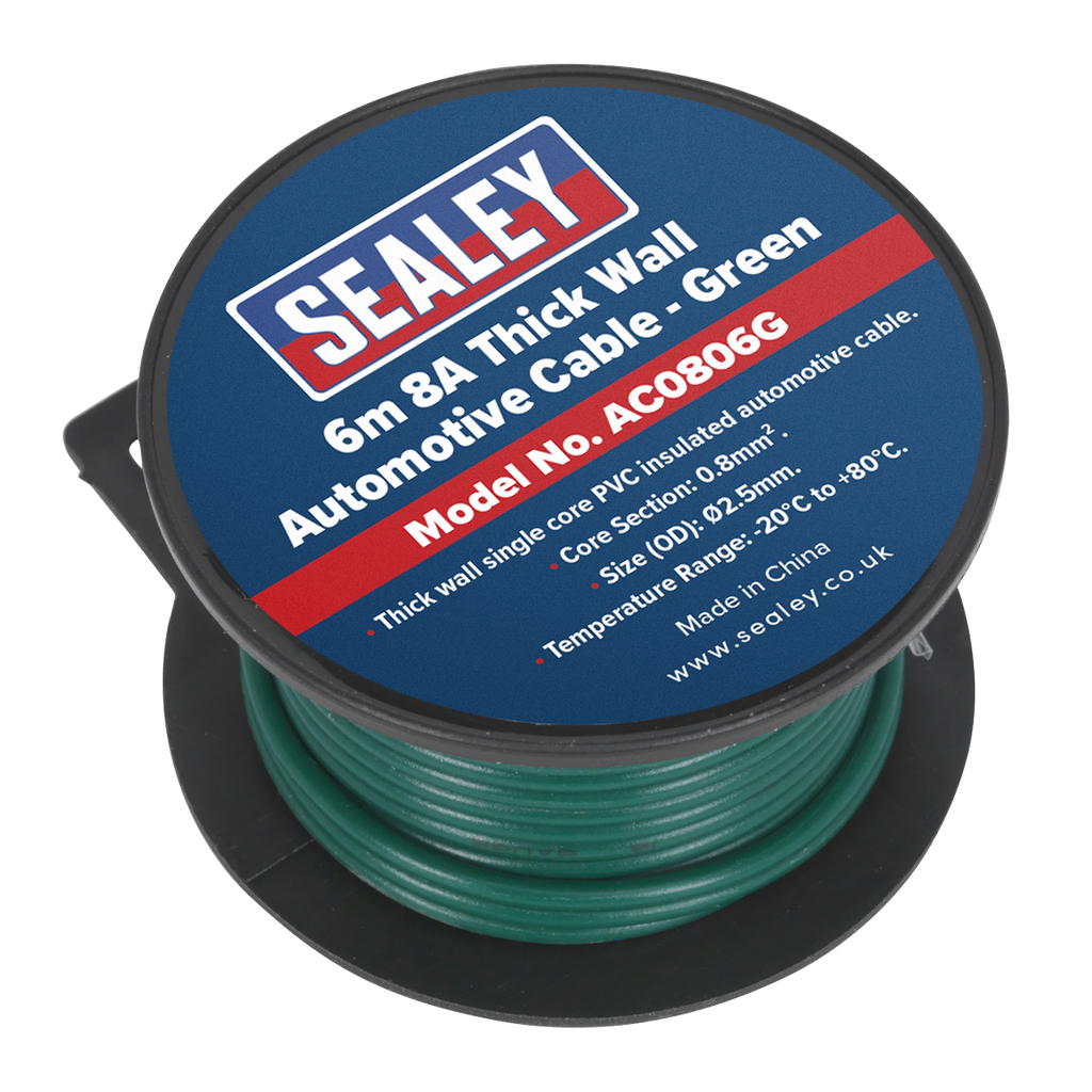 Sealey 8A Thick Wall Automotive Cable 6m - Green AC0806G