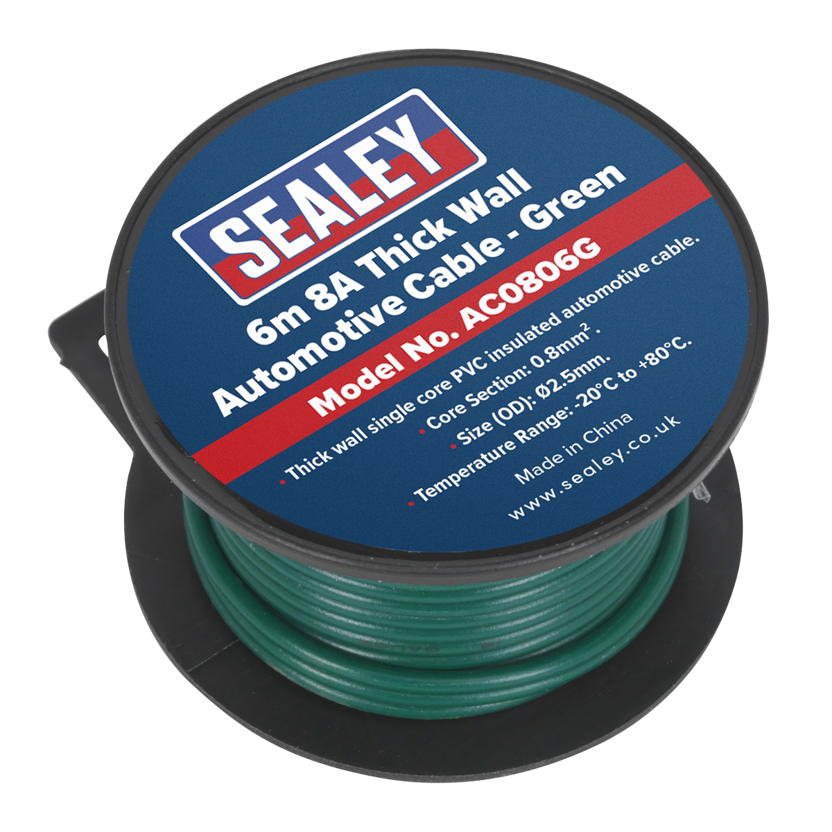 Sealey 8A Thick Wall Automotive Cable 6m - Green AC0806G