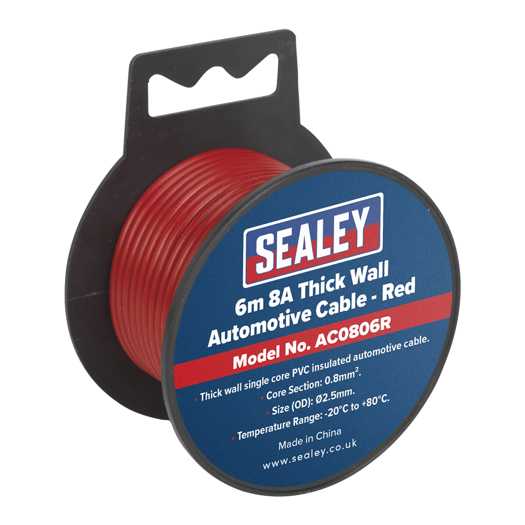 Sealey 8A Thick Wall Automotive Cable 6m - Red AC0806R