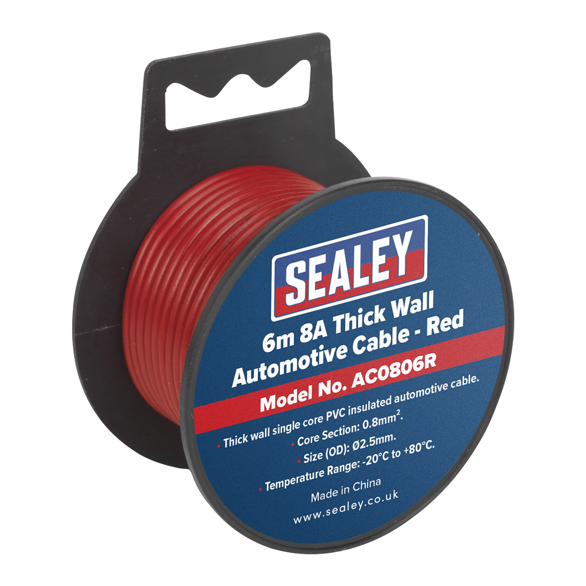 Sealey 8A Thick Wall Automotive Cable 6m - Red AC0806R