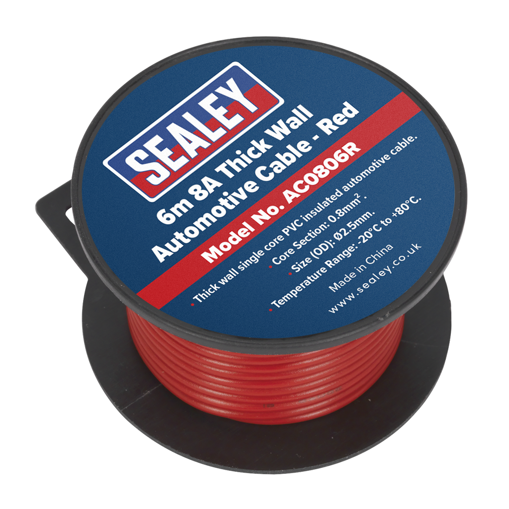 Sealey 8A Thick Wall Automotive Cable 6m - Red AC0806R