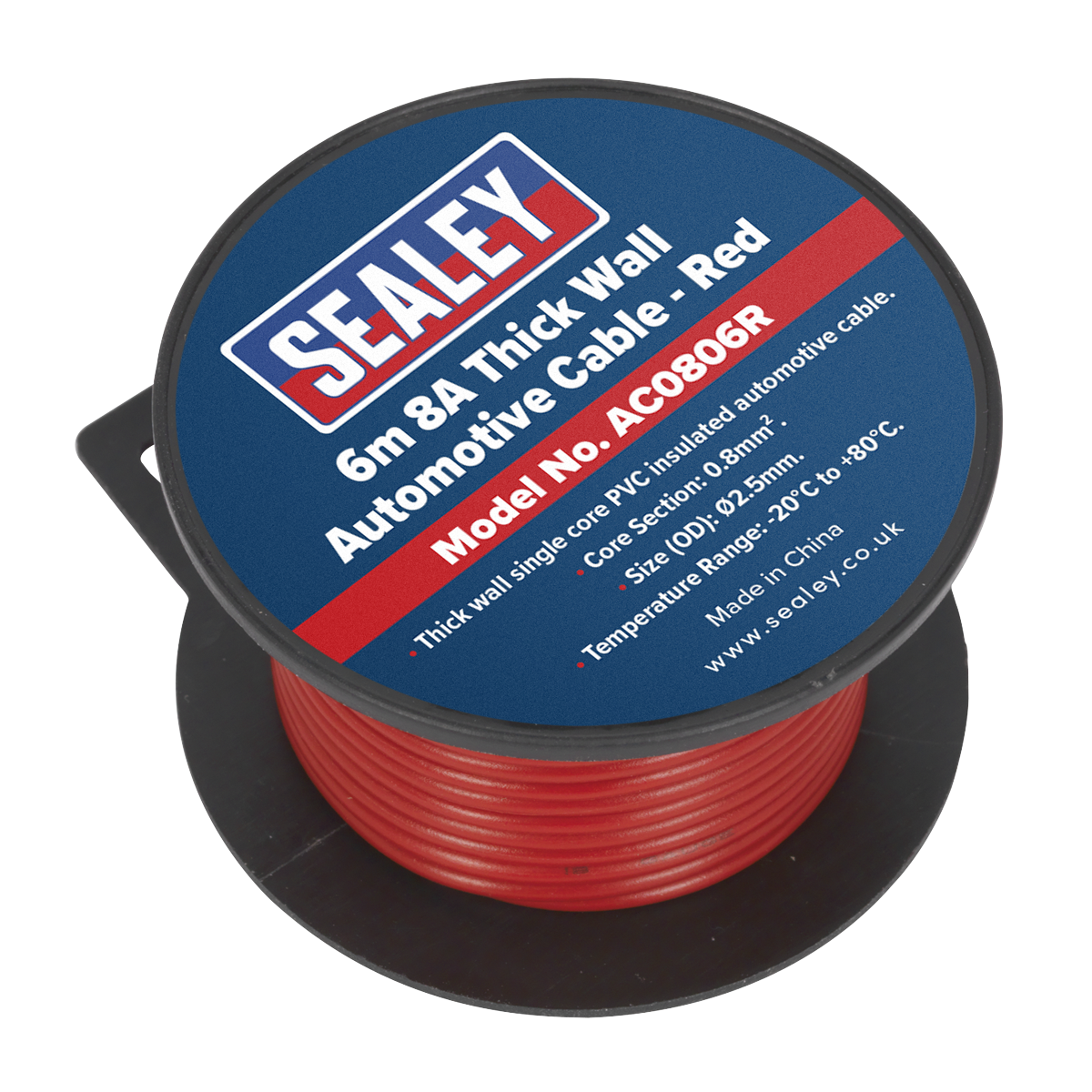 Sealey 8A Thick Wall Automotive Cable 6m - Red AC0806R