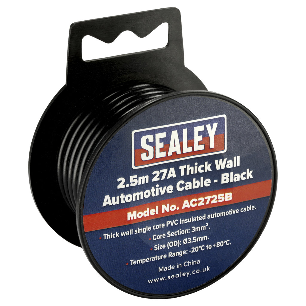 Sealey 27A Thick Wall Automotive Cable 2.5m - Black AC2725B
