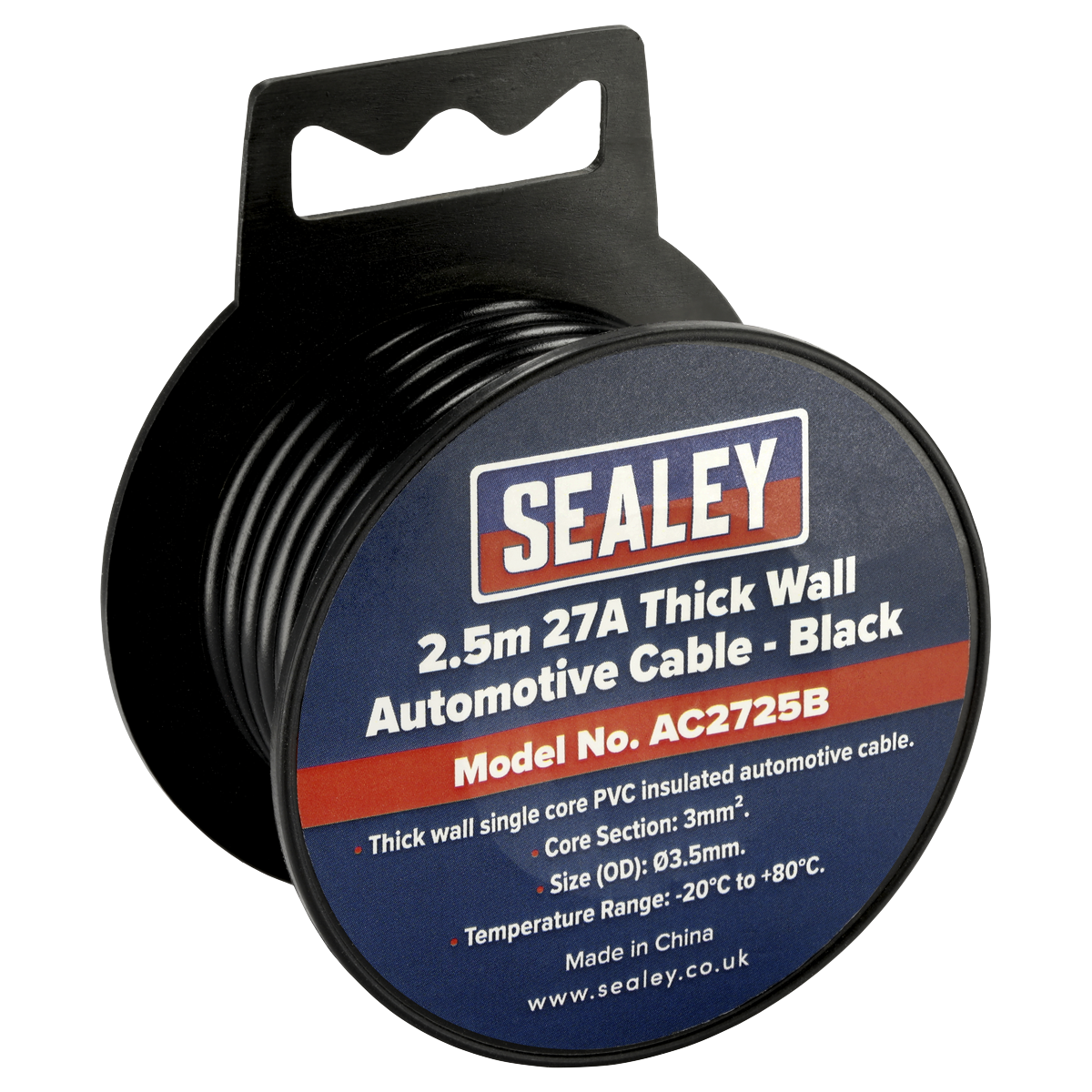 Sealey 27A Thick Wall Automotive Cable 2.5m - Black AC2725B