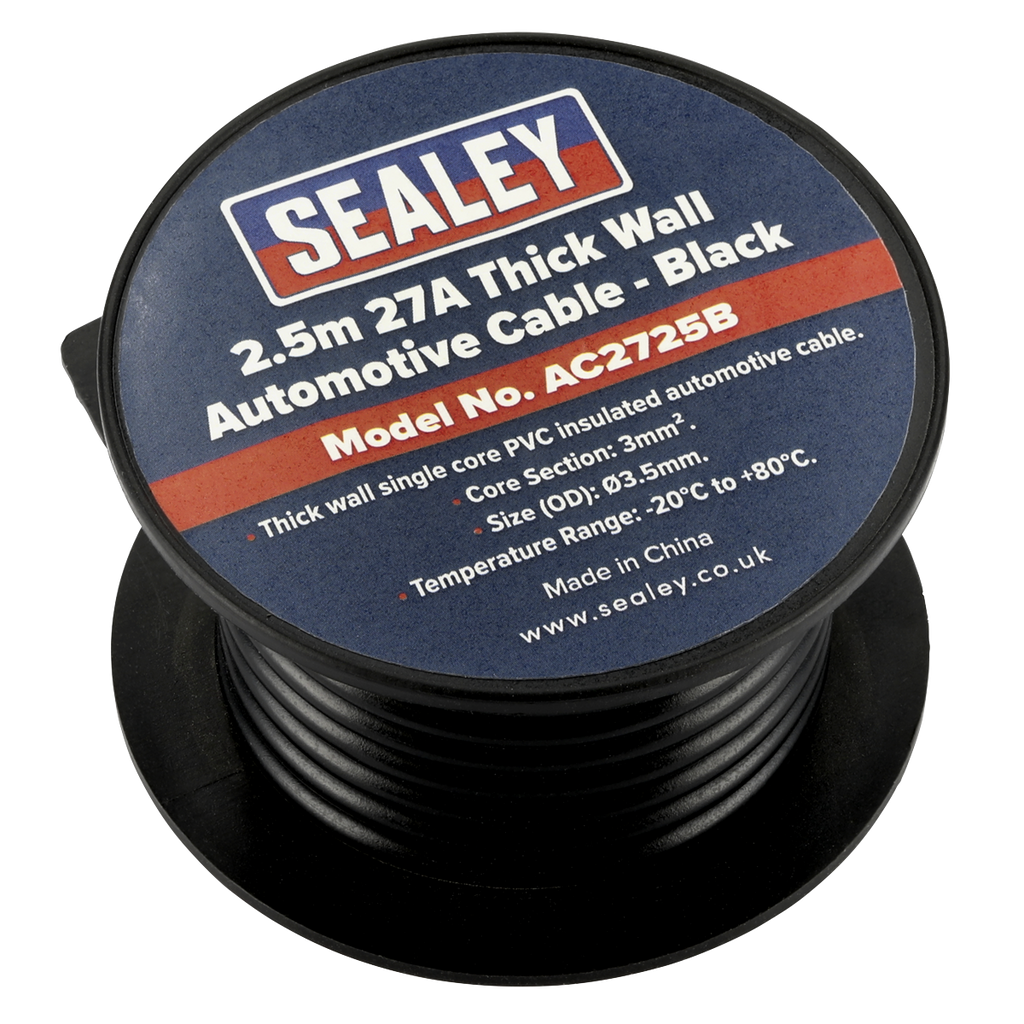Sealey 27A Thick Wall Automotive Cable 2.5m - Black AC2725B