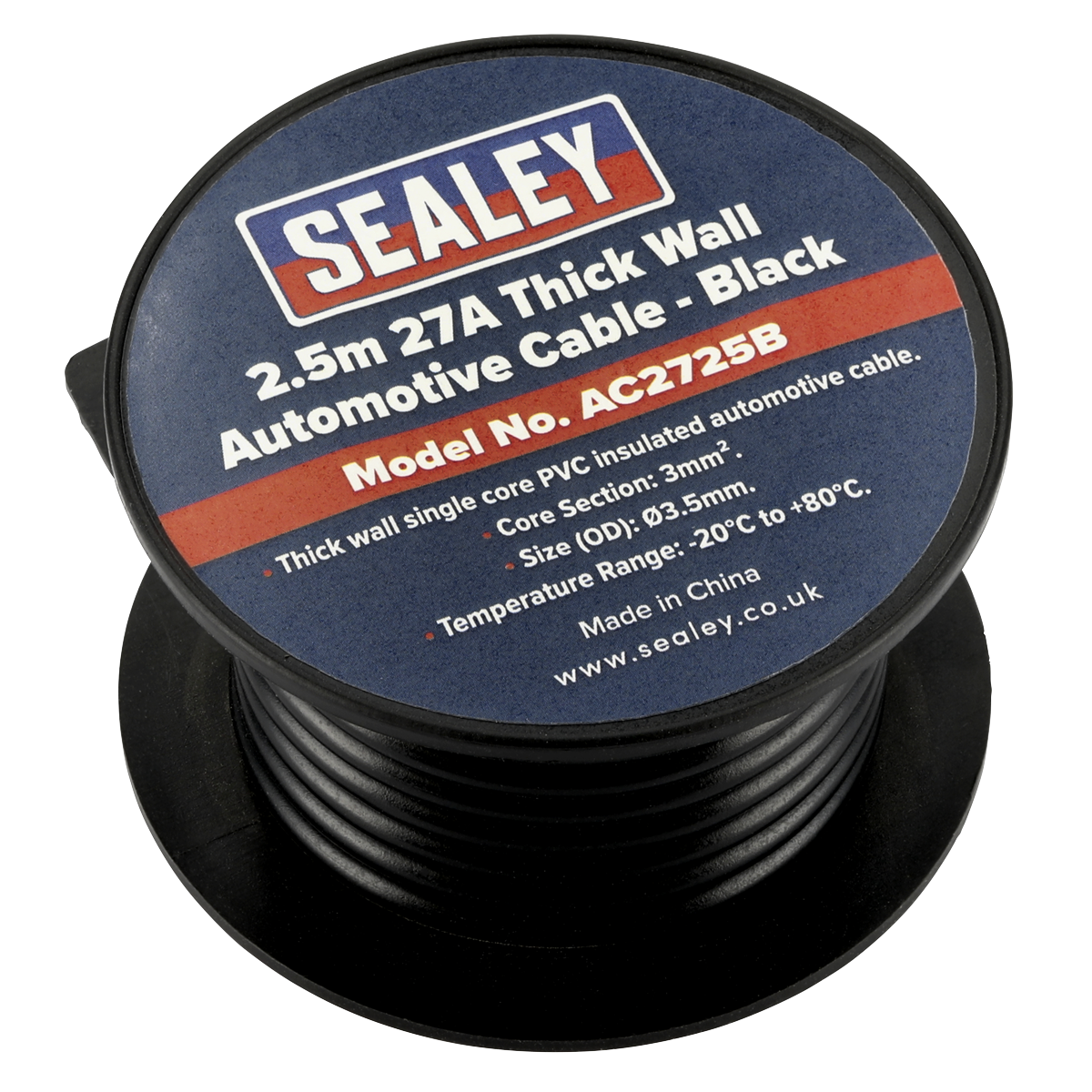 Sealey 27A Thick Wall Automotive Cable 2.5m - Black AC2725B