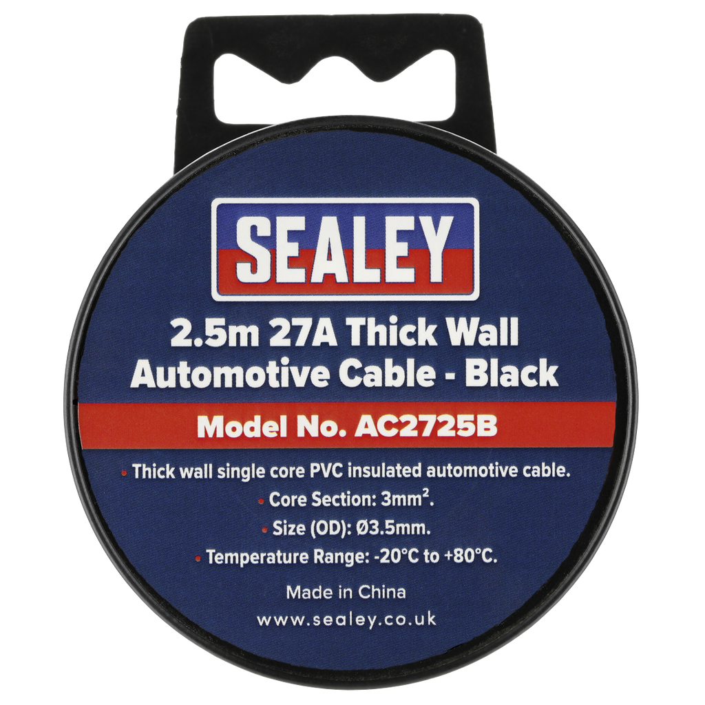 Sealey 27A Thick Wall Automotive Cable 2.5m - Black AC2725B