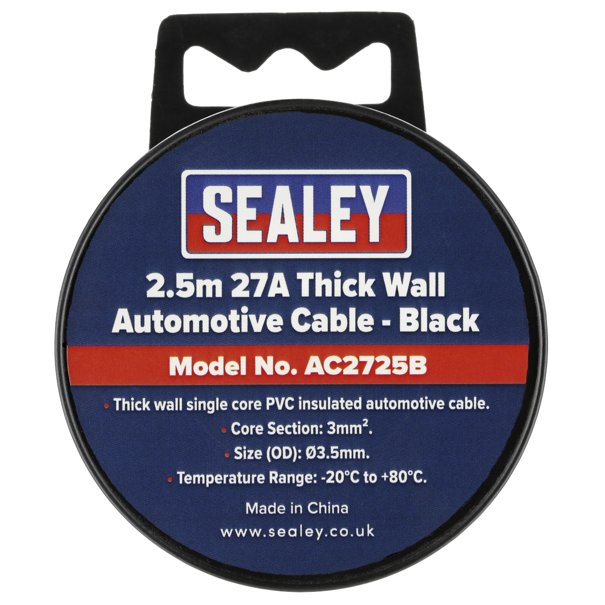 Sealey 27A Thick Wall Automotive Cable 2.5m - Black AC2725B