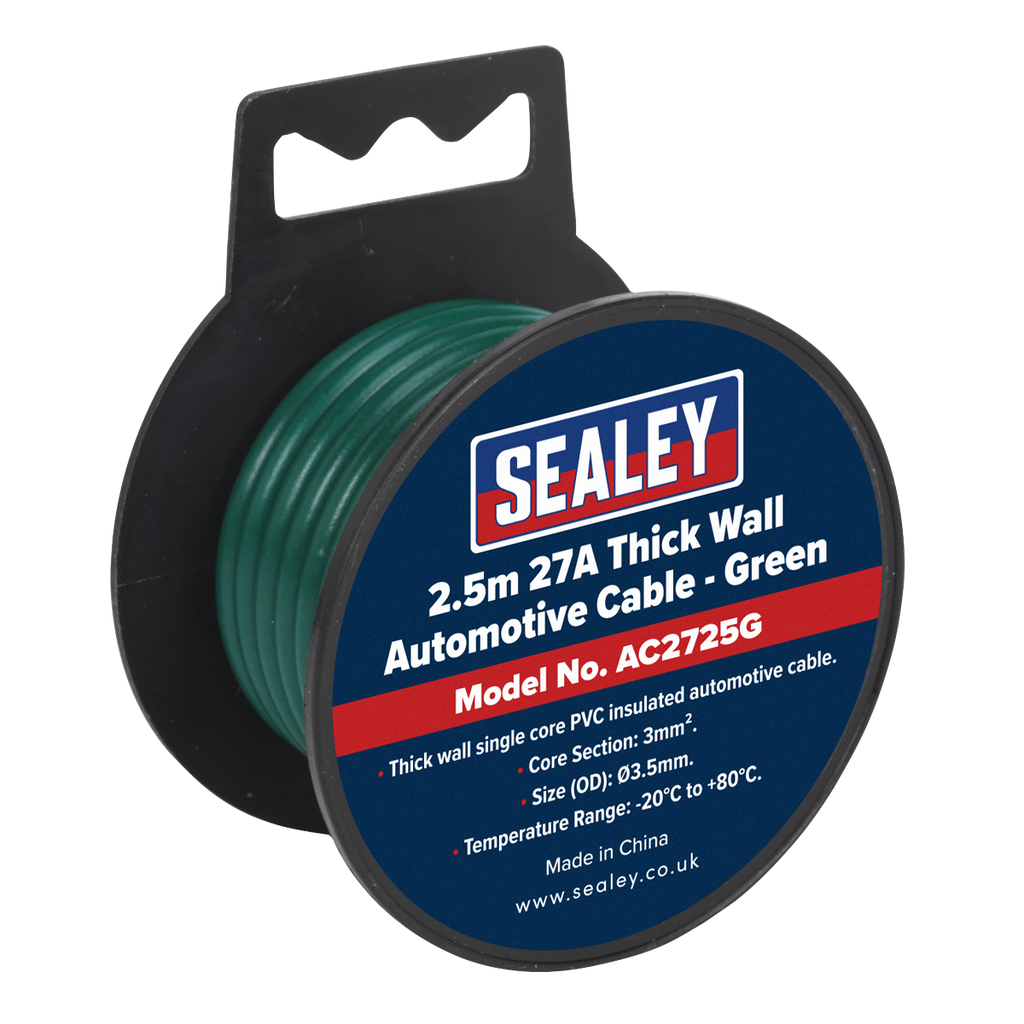 Sealey 27A Thick Wall Automotive Cable 2.5m - Green AC2725G