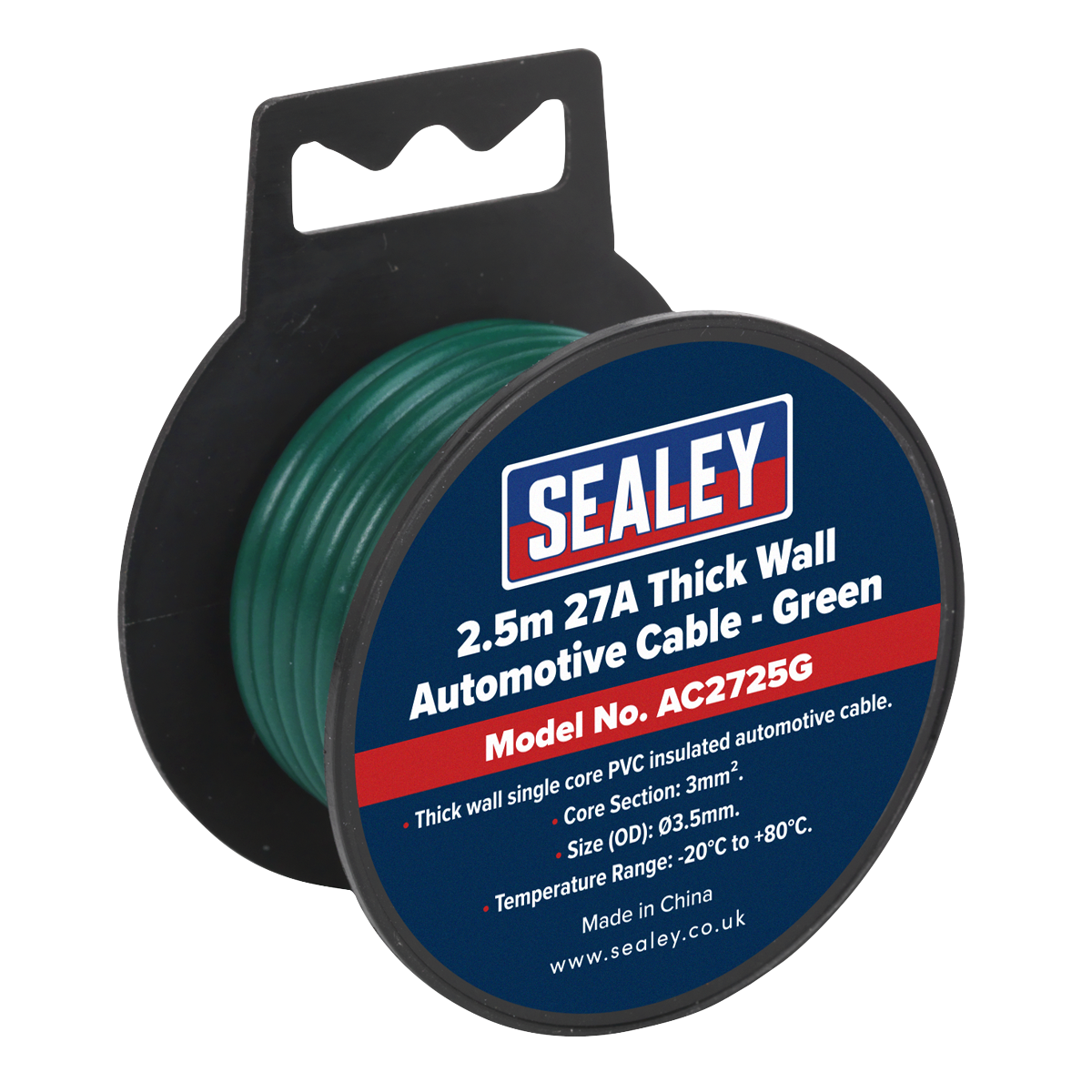 Sealey 27A Thick Wall Automotive Cable 2.5m - Green AC2725G