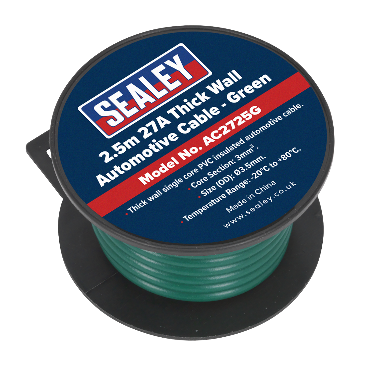 Sealey 27A Thick Wall Automotive Cable 2.5m - Green AC2725G (Copy)