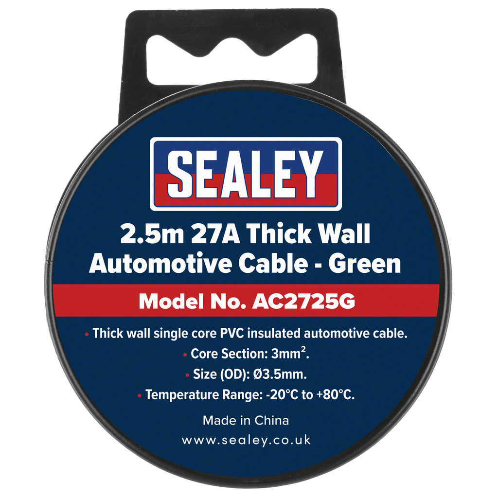 Sealey 27A Thick Wall Automotive Cable 2.5m - Green AC2725G (Copy)