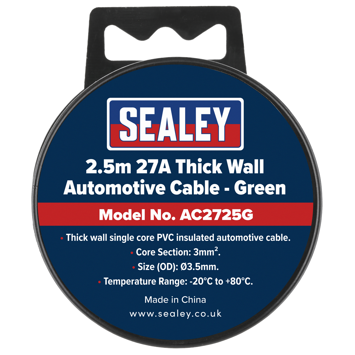 Sealey 27A Thick Wall Automotive Cable 2.5m - Green AC2725G (Copy)