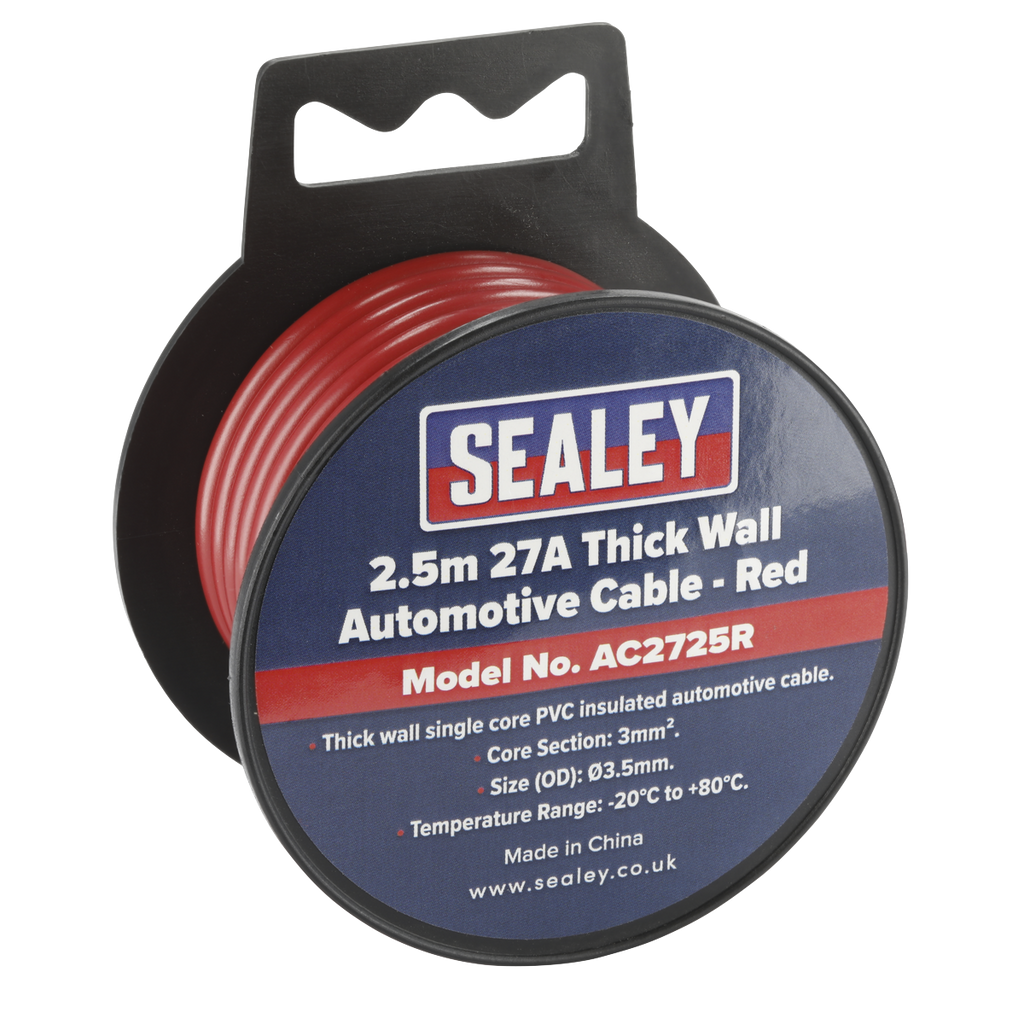Sealey 27A Thick Wall Automotive Cable 2.5m - Red AC2725R (Copy)