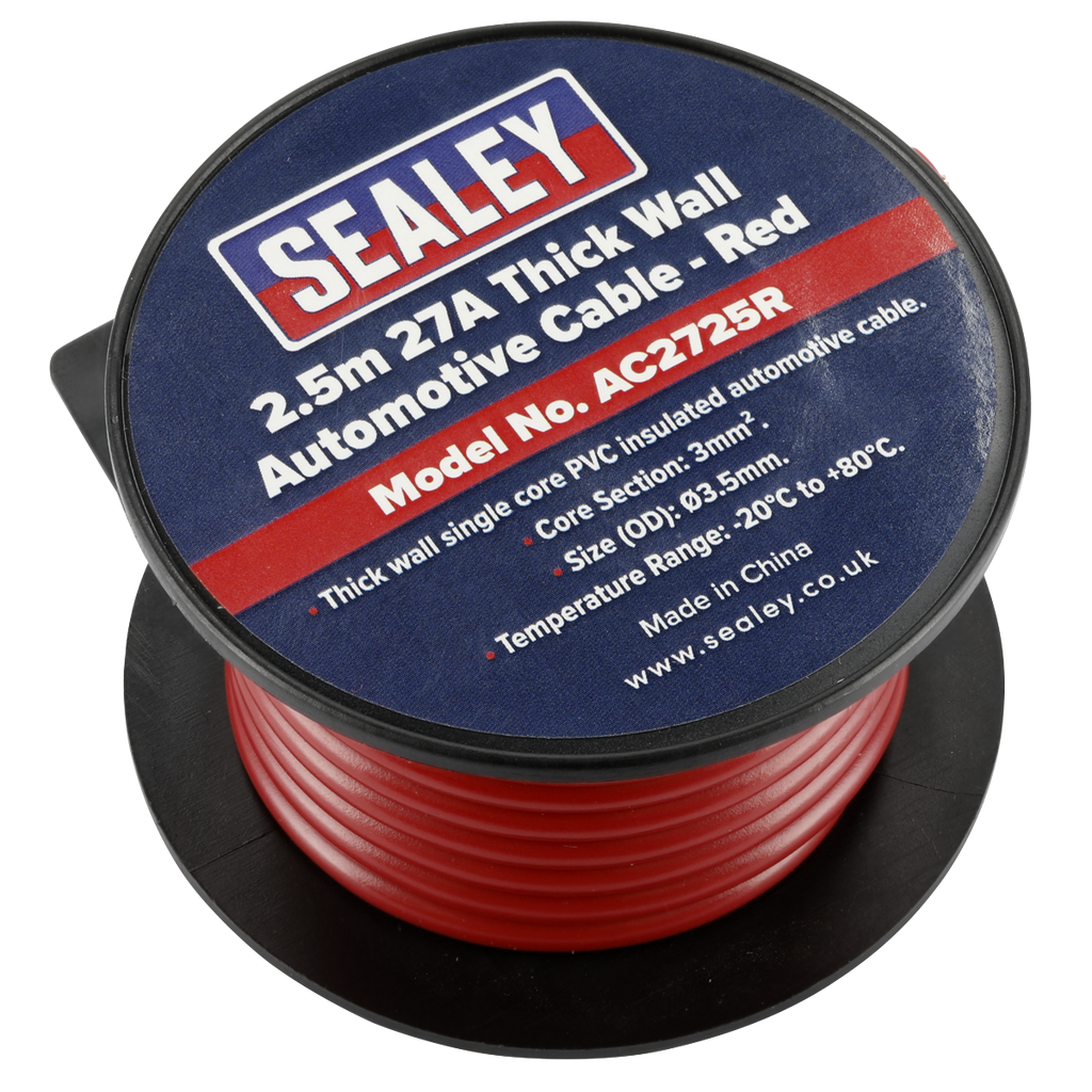Sealey 27A Thick Wall Automotive Cable 2.5m - Red AC2725R