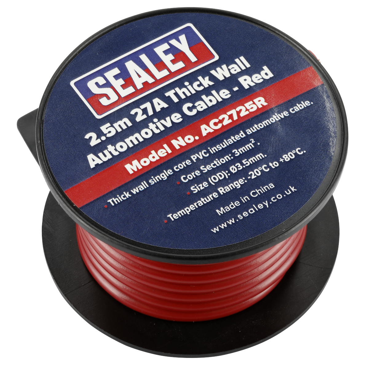 Sealey 27A Thick Wall Automotive Cable 2.5m - Red AC2725R