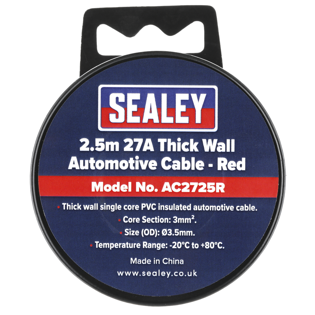 Sealey 27A Thick Wall Automotive Cable 2.5m - Red AC2725R