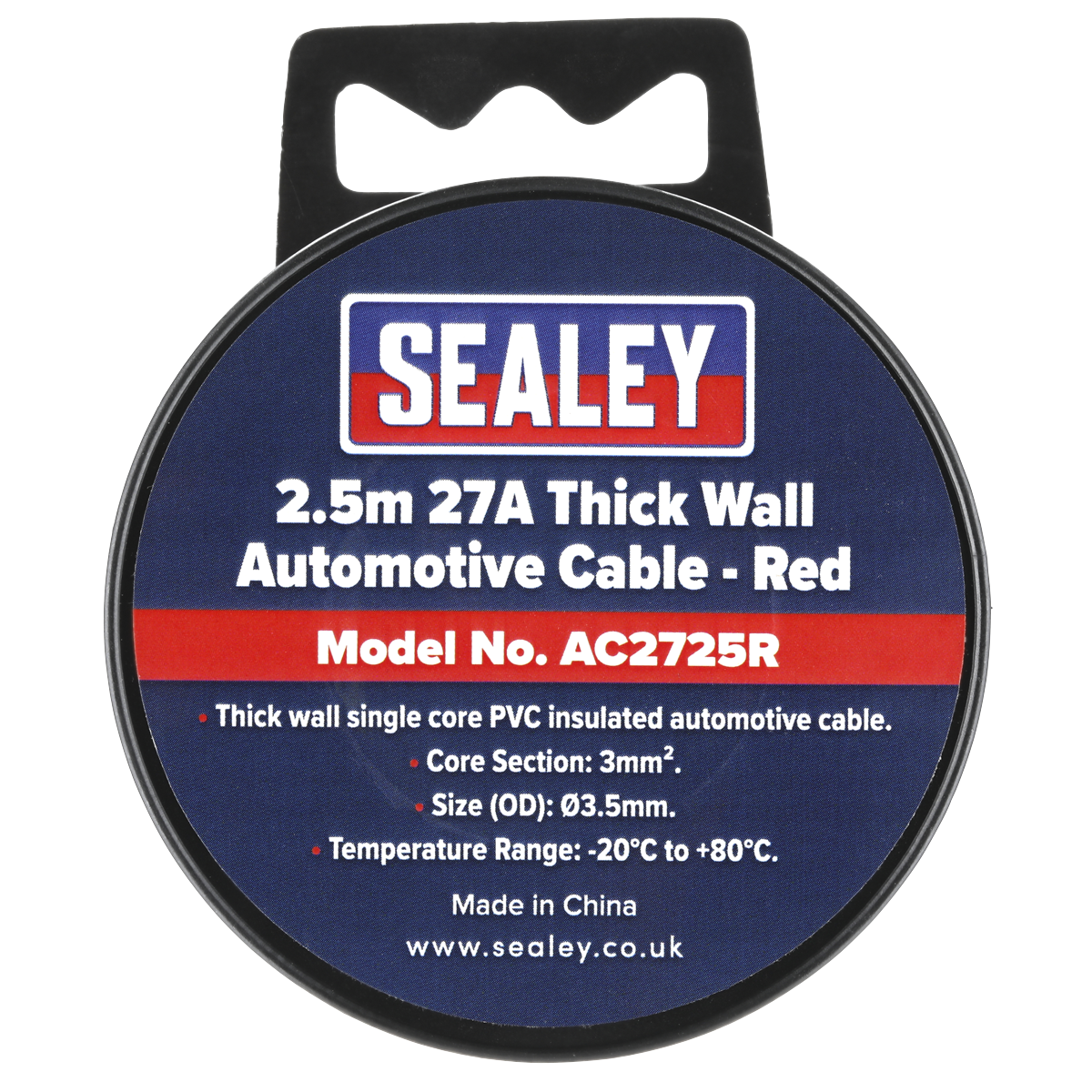 Sealey 27A Thick Wall Automotive Cable 2.5m - Red AC2725R