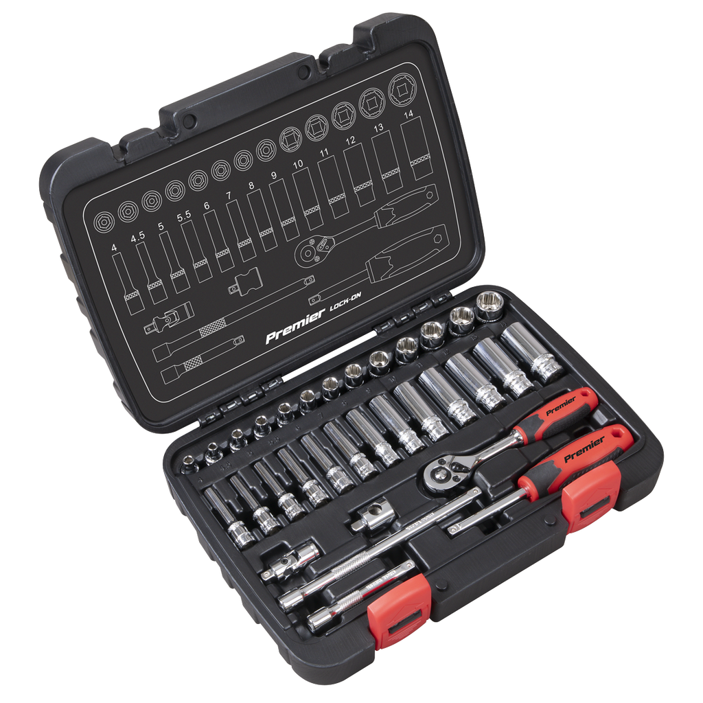 Sealey Premier Lock-On™ Socket Set 1/4"Sq Drive 32pc AK27480 - BostonPlates Autocare Centre