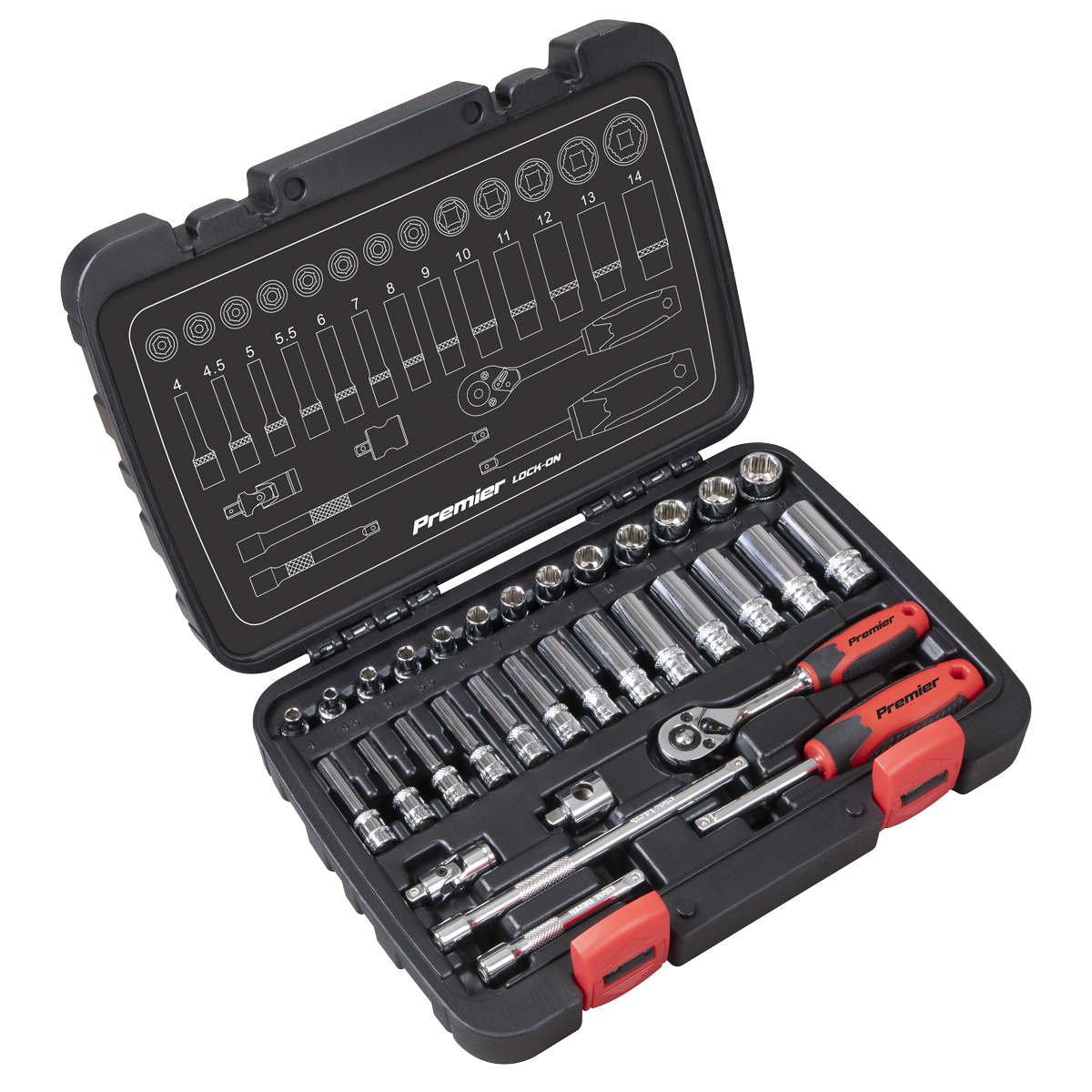 Sealey Premier Lock-On™ Socket Set 1/4"Sq Drive 32pc AK27480 - BostonPlates Autocare Centre