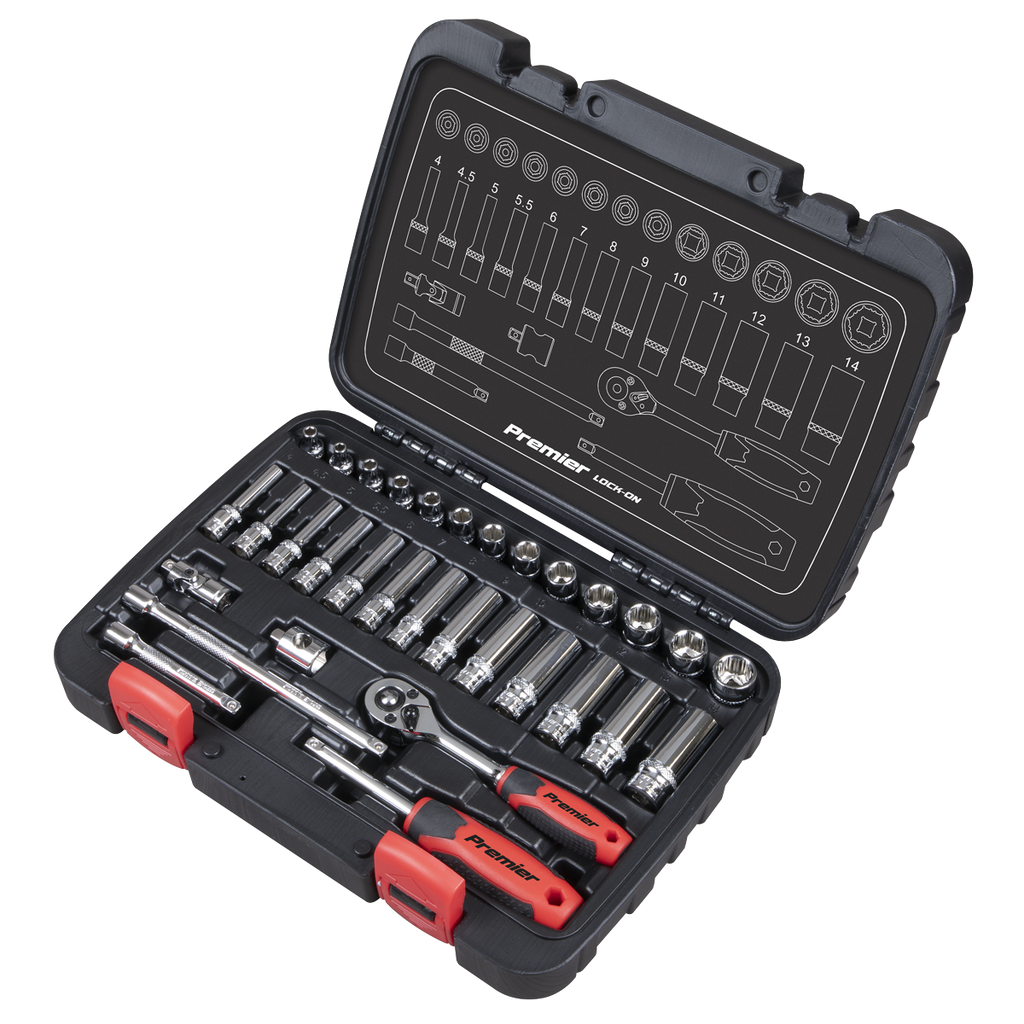 Sealey Premier Lock-On™ Socket Set 1/4"Sq Drive 32pc AK27480 - BostonPlates Autocare Centre