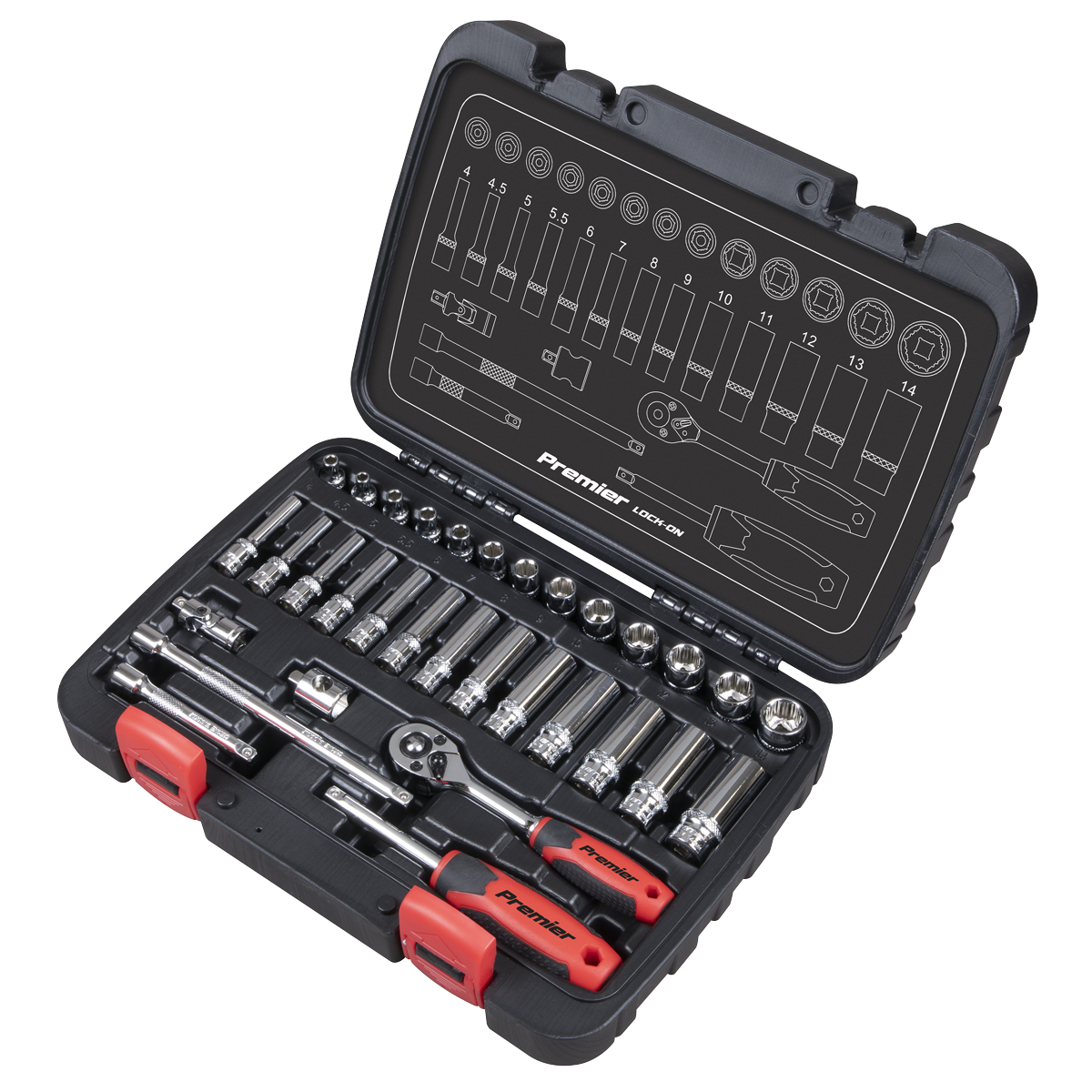 Sealey Premier Lock-On™ Socket Set 1/4"Sq Drive 32pc AK27480 - BostonPlates Autocare Centre