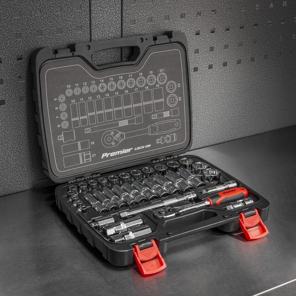 Sealey Premier Lock-On™ Socket Set 3/8"Sq Drive 34pc AK27481 - BostonPlates Autocare Centre