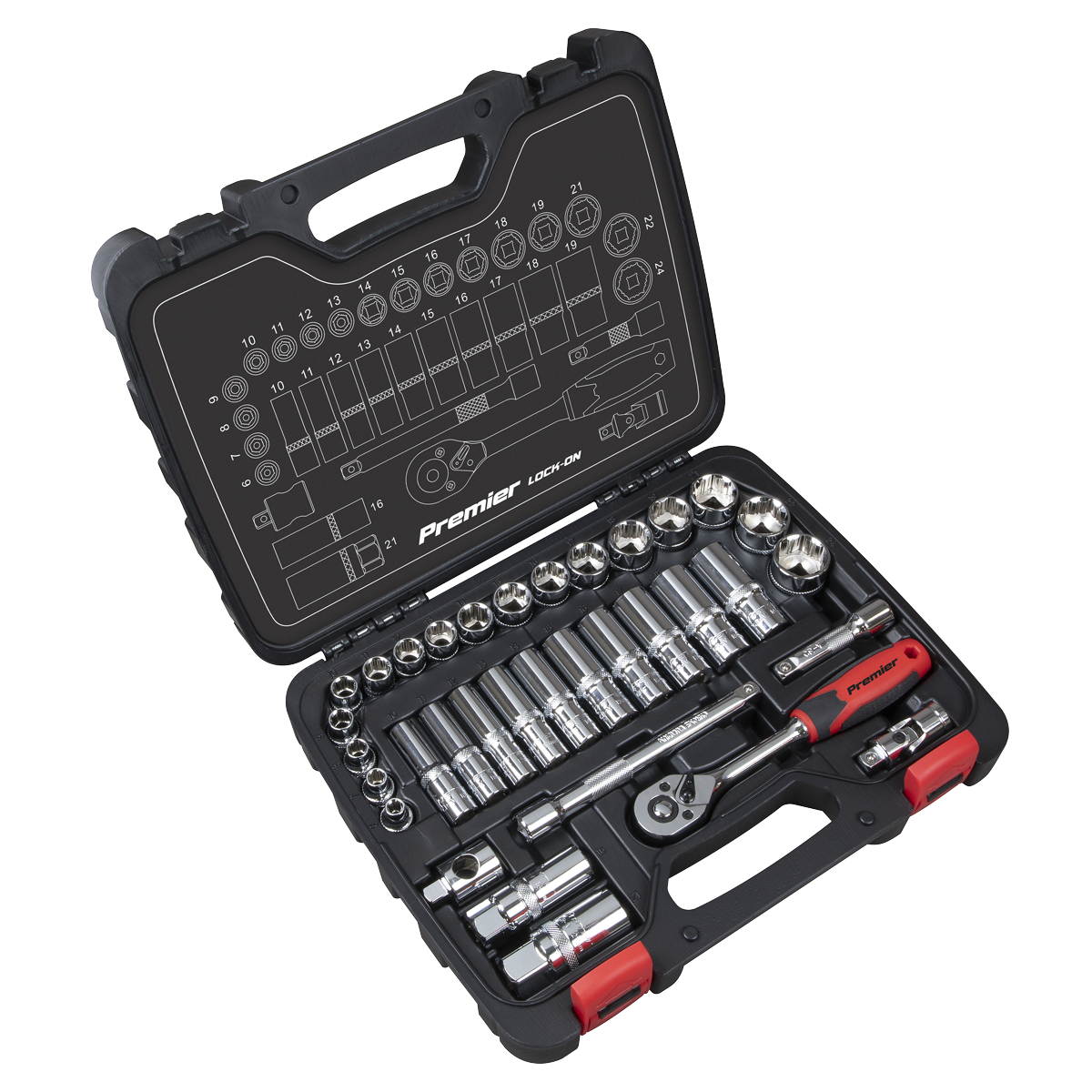 Sealey Premier Lock-On™ Socket Set 3/8"Sq Drive 34pc AK27481 - BostonPlates Autocare Centre