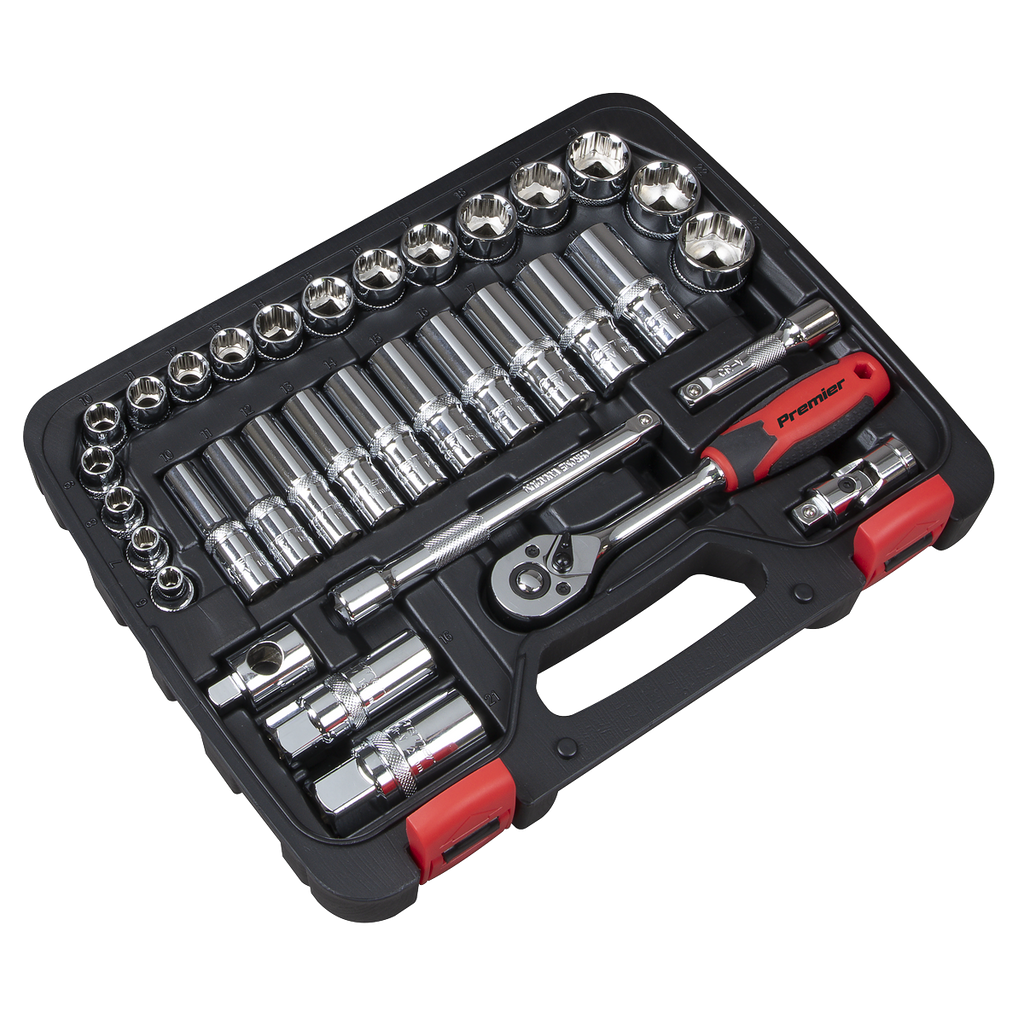 Sealey Premier Lock-On™ Socket Set 3/8"Sq Drive 34pc AK27481 - BostonPlates Autocare Centre