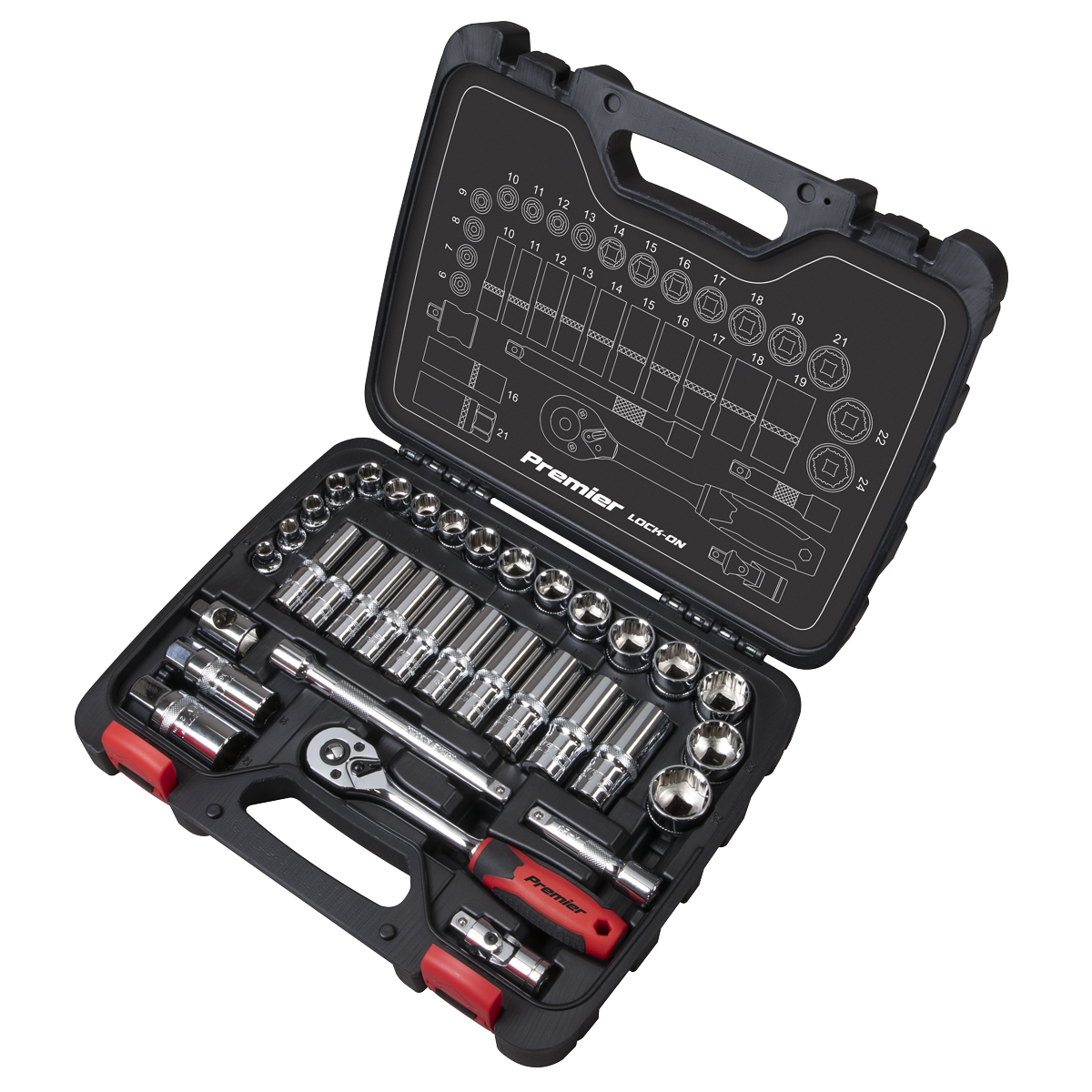 Sealey Premier Lock-On™ Socket Set 3/8"Sq Drive 34pc AK27481 - BostonPlates Autocare Centre